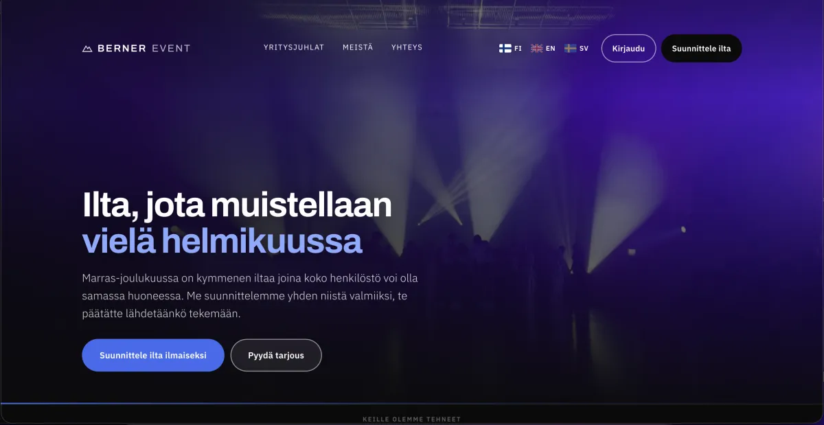 Kuvakaappaus sivustosta berner-event.fi